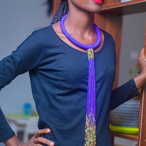 Beaded African Necklace: Maasai Blue & Gold, Traditional Gift