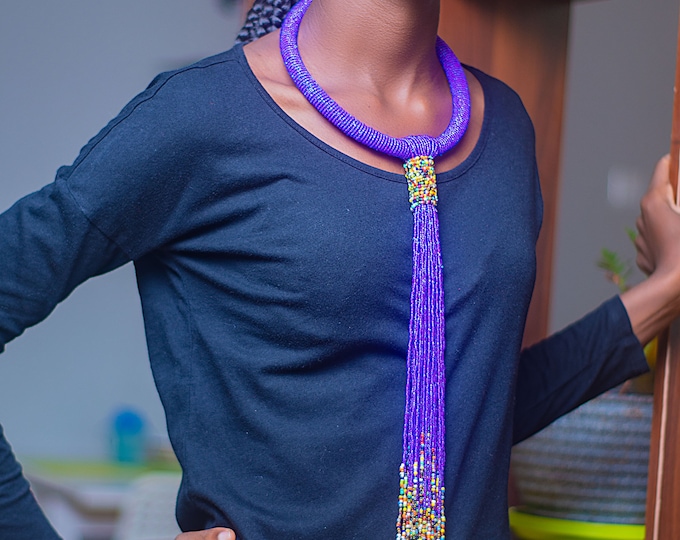 Beaded Blue Yellow Gold African Necklace | Maasai Traditional | Gift for Her