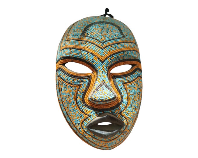 ON SALE!!Striking West African Beaded Mask with Geometric Patterns wall Decor Display Wall Hanging Ceremonial