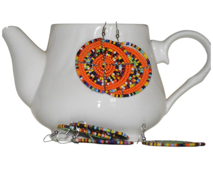 On SALE African Maasai Earrings | Beaded Earrings | Orange Earrings