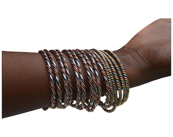 Twisted Trio Tone Bangle Set: Handcrafted Brass, Copper & Silver Color