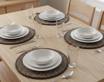 Authentic Hand-Beaded African Leather Table Mat and Coaster Set - Multicolor