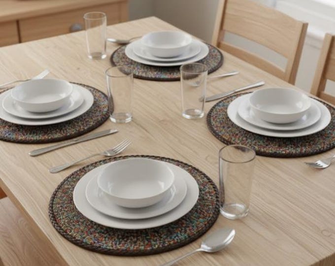 Authentic Hand-Beaded African Leather Table Mat and Coaster Set - Multicolor