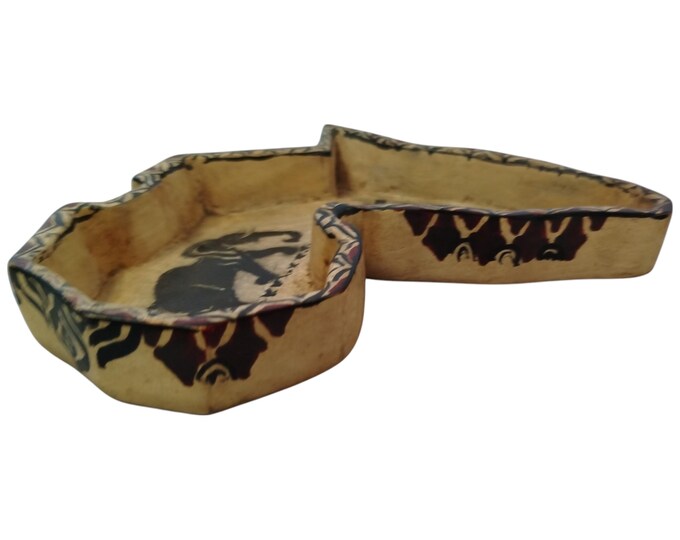 A Hand-Carved Wooden African Map Bowl with Elephant And Zebra Motifs - Cultural & Decorative Art- African Art | home decor