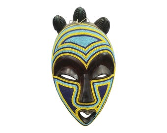 ON SALE!!Vibrant Beaded African Mask with Geometric Patterns Wall Decor Display Wall Hanging Ceremonial