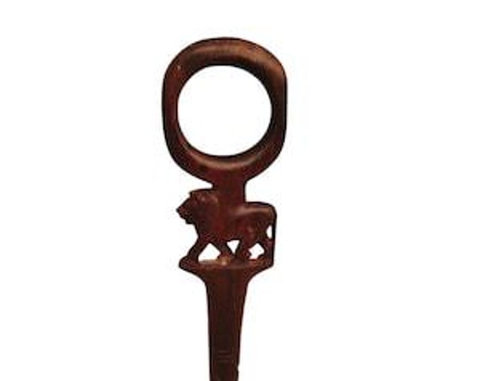 On Sale!! Hand-Carved African Wooden Walking Stick: Lion Motif & Loop Handle Gentleman Royalty