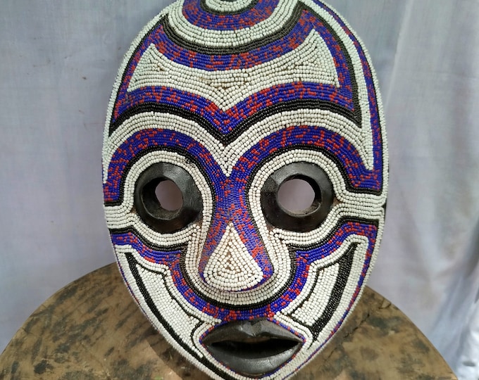 Colorful west africa Mask with Purple black white (Hand-Carved Wood)(Democratic Republic of Congo Art gift wood Wall Hanging Home Decor