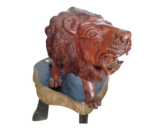 On sale Wooden Lion Statue Hand-Carved African Savanna King : King of the Jungle (Home Decor) African art