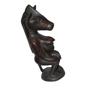 Ebony Wood Carved Woman Donkey Statue: African Art Decor Surrealist folk art  Mythical Hybrid Sculpture