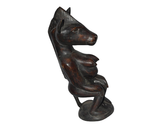 Ebony Wood Carved Woman Donkey Statue: African Art Decor Surrealist folk art  Mythical Hybrid Sculpture
