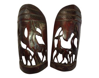 Hand-Carved African Animal Wood Silhouette Wall Decor - Set of 2