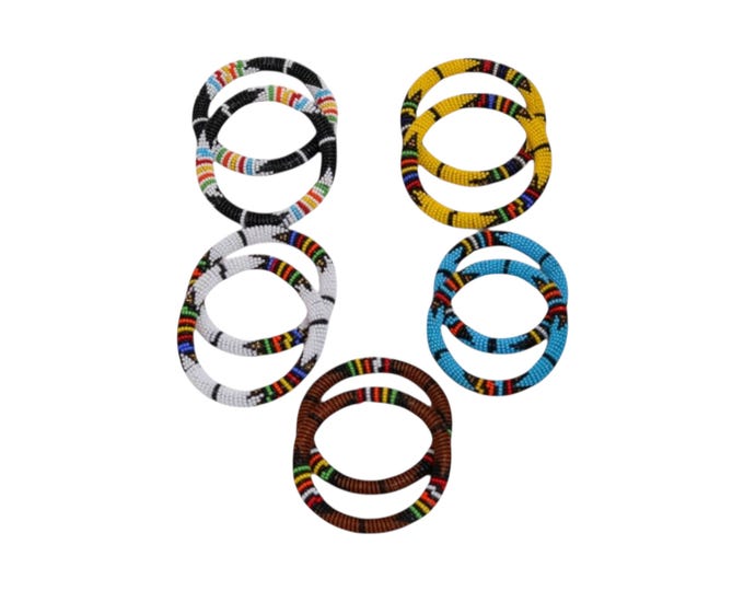 Set of 5 Zulu Beaded Bangle Pairs | African Tribal Bracelet Collection | Colorful Geometric Seed Bead Jewelry