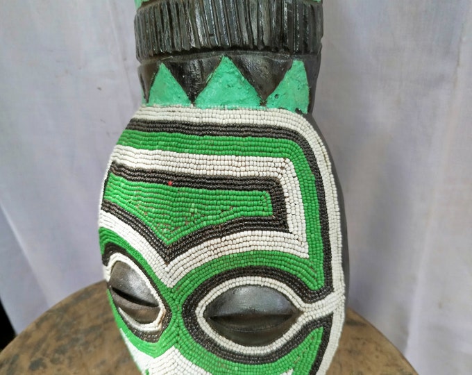 Intriguing Pende Mask with Brown Blue (Hand-Carved Wood)(Democratic Republic of Congo Art gift wood Wall Hanging Home Decor