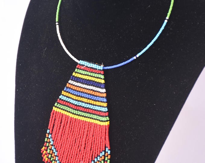 On sale  Red Multi-Colored Beaded Statement Necklace| African Necklace | Maasai Traditional | Gift for Her