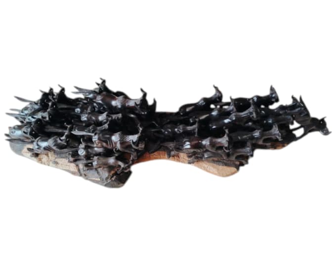 On sale Stunning Wildebeest Migration Wood Carving—African Wildlife Art: Serengeti Maasai Mara Kenya Safari One-of-a-Kind Art Gift for Him