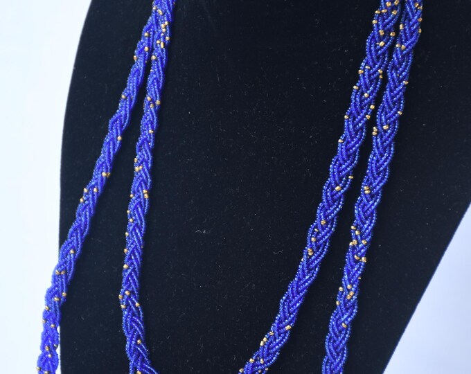 On sale  Vibrant Blue Beaded Necklace with Golden Accents African Necklace | Maasai Traditional | Gift for Her