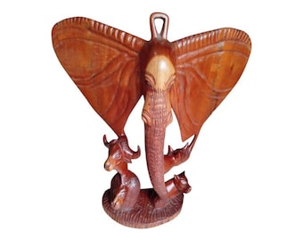 Hand-Carved Wood Elephant Mask: African Wall Decor, 28x35