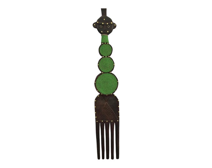 ON SALE!! Authentic West African Lobi Ceremonial Comb with Green Beadwork home decor African art
