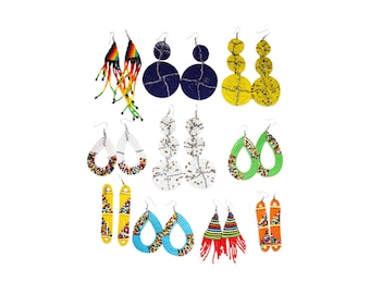 Set of 10 Pairs Vibrant Beaded Earrings Lot, Wholesale African Fringe & Hoop Dangles, Maasai Style Jewelry Bundle, Colorful Bohemian Gift