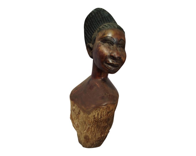 On sale!    Hand-Carved Wooden African Woman Bust with Upright Hairstyle - Cultural Art Decor|Traditional Decor|home Decor