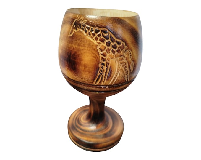 On sale !!  Hand-Carved Wooden Goblet with Giraffe Motif - African Art Decor |Traditional Decor| Home Decor