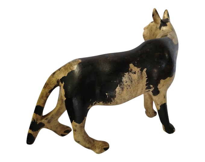 A Hand-Painted Wooden Cat Figurine - Folk Art Decor |Traditional Decor|home Decor