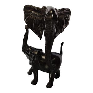 Hand-Carved Wooden Elephant Sculpture with Raised Trunk - African Art Decor | home decor