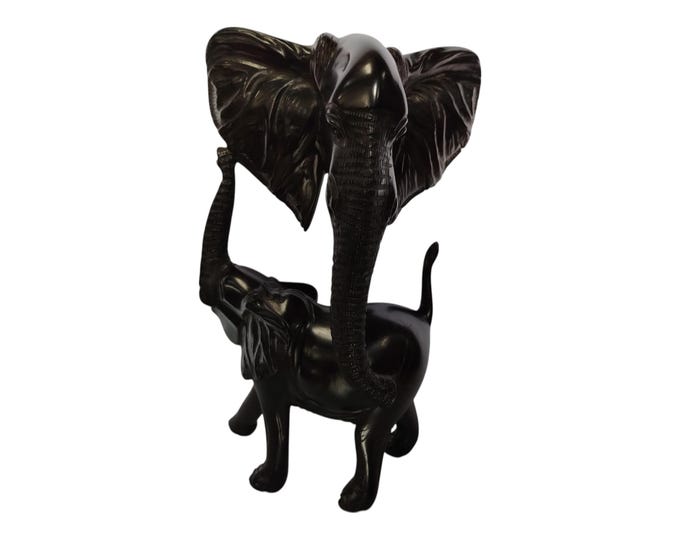 Hand-Carved Wooden Elephant Sculpture with Raised Trunk - African Art Decor | home decor