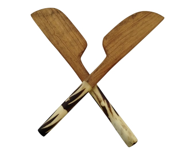 A Hand-Carved Jacaranda Wood Butter Knives with Striped Handles - Set of Two - Cultural & Decorative Art- African Art | home decor