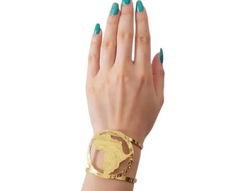 Handmade Brass Africa Map Cuff Bracelet: Gold Tone Statement Jewelry
