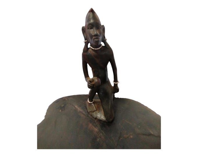 Hand-Carved Maasai Warrior crouching ready for battle Figurine (Home Decor Handmade Tribal Art Figurine