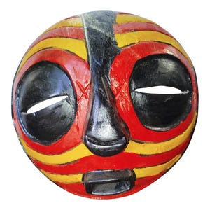 Exquisite Vibrant Luba Style Mask: Red & Yellow Striped African Art Table top console top Art gift wood Wall Hanging Home Decor