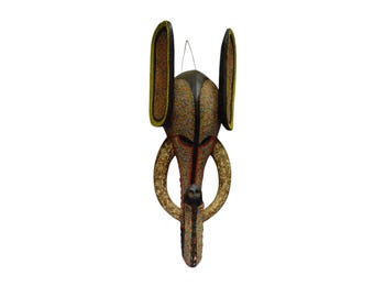 African Elephant Beaded Mask Antique Congo Wood Vintage African Wall Hanging Ceremonial Yellow