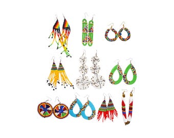 Maasai Beaded Earrings Set: Wholesale African Boho Jewelry - 10 Pairs