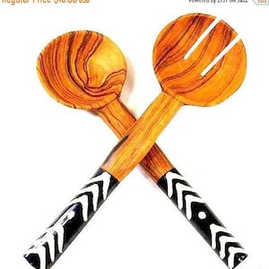 Salad Servers | Wooden Spoons | African Spoon | Tribal Scooper | Zebra Design