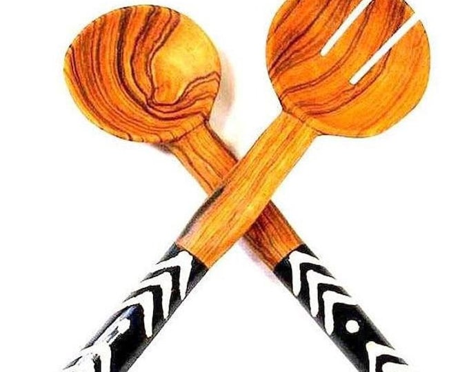 Salad Servers | Wooden Spoons | African Spoon | Tribal Scooper | Zebra Design