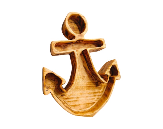Hand-Carved Wooden Anchor Bowl, Nautical Dough Bowl for Coastal Decor, Unique Serving Dish or DIY Candle Vessel, Beach House Accent