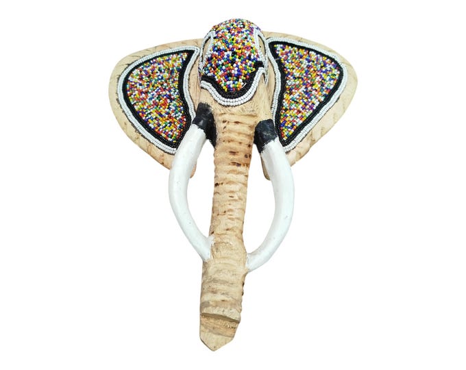 On Sale!! Beaded Multicolor Elephant Mask Wall Decor -  Boho Animal Theme Wisdom Cultural Significance African Wall Hanging Ceremonial mask