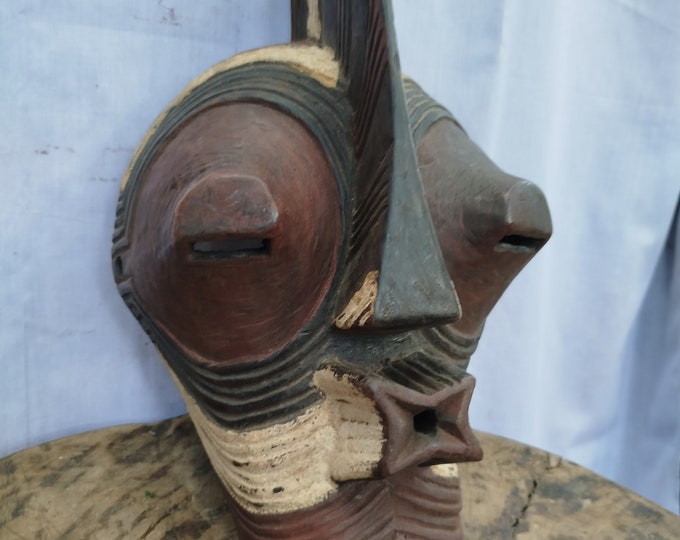Striking Antique Ngwaka Mask - Hand-Carved Wood, DRC (Democratic Republic of Congo) Art gift wood Wall Hanging Home Decor