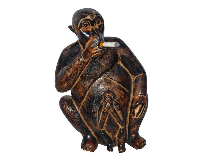 On sale Unique Hand-Carved Kenyan Wooden Gorilla Smoking Sculpture |Art gift|  Home Decor| Table top Console Shelf top