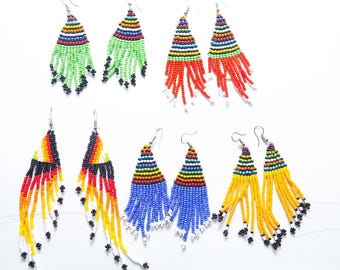 Beaded Fringe Earrings: Maasai Style African Tassel Dangle Jewelry - 5 Pairs