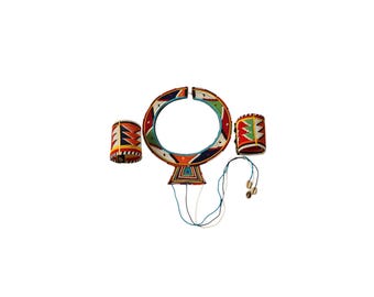Colorful Maasai Wedding Necklace Bangle Set Handmade African Bridal Jewelry Statement Collar Cuffs Cowrie Shells Finest Beads Unique Gift