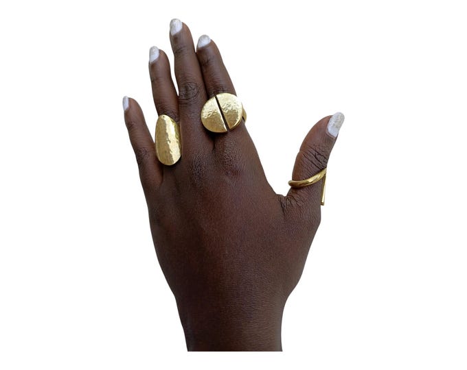 On sale A Set of 3Sculptural Brass Ring Set - Abstract Oval & Split Disc Designs| Stylish| Hand jewelry| Gift for her