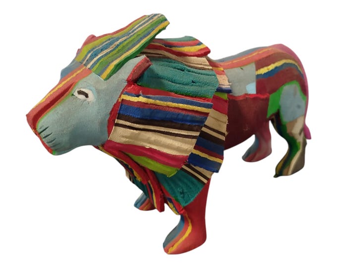 A  Hand Carved Colorful figurine Lion Sculpture African Art Decor Gift Collectible Handmade Display Decor Tribal Art