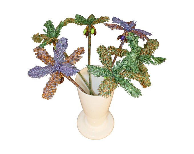 Handcrafted African Beaded Palm Frond Bouquet, Unique Permanent Tropical Foliage, Palm Tree Decor