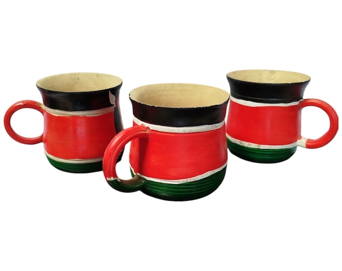 On sale !!  Hand-Painted Wooden Mugs with Kenyan Flag Colors - Set of Three|Traditional Decor| Home Decor