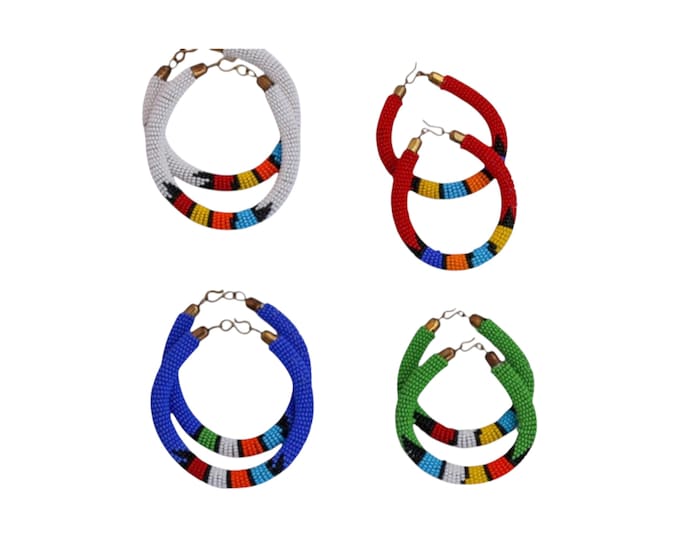 Wholesale Zulu Beaded Hoop Bracelets | Colorful African Geometric Bangles | Handmade South African Tribal Jewelry