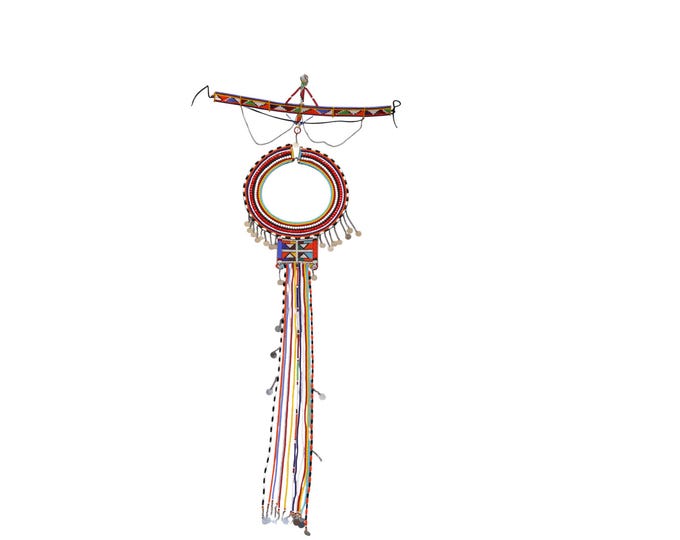 African Beaded Statement Necklace | Tribal Circular Pendant & Long Tassel Fringe | Maasai Ceremonial Collar