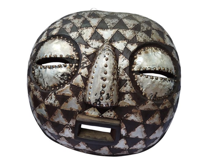On Sale Exquisite Pende Mask - Hand-Carved Wood with Silver Accents Tribal Art Wall Decor or Collection Hanging Ceremonial
