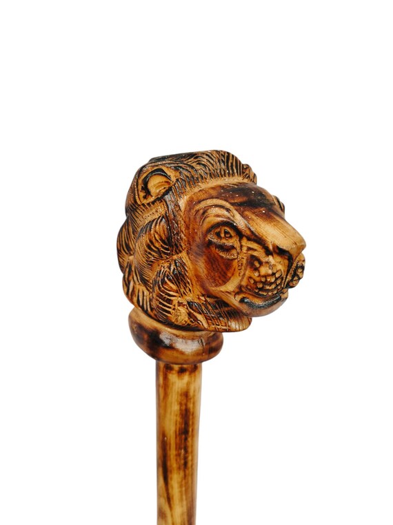 アフリカのライオンの頭の杖：手彫りの木製のマサイ族の杖 - Etsy 日本